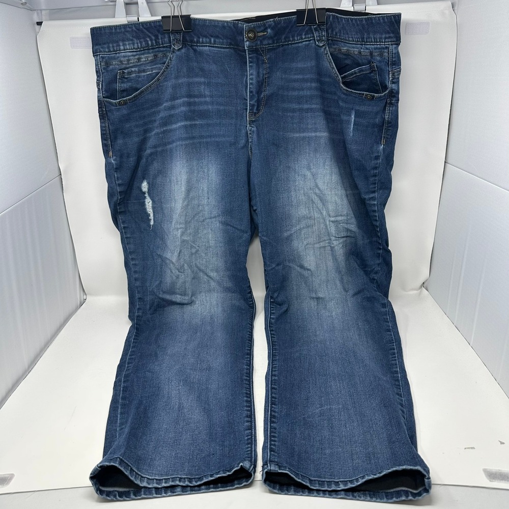 Democracy Jeans Women 22W Blue Ab-solution Straight Leg Distressed Stretch Denim